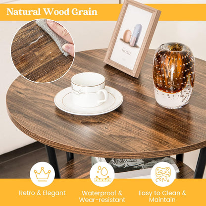 round End Table Set of 2, Industrial Side Table with 2 Storage Shelves & Sturdy Metal Frame, Versatile Bedside Table for Bedroom Living Room Small Space, Easy Assembly (2, Brown)