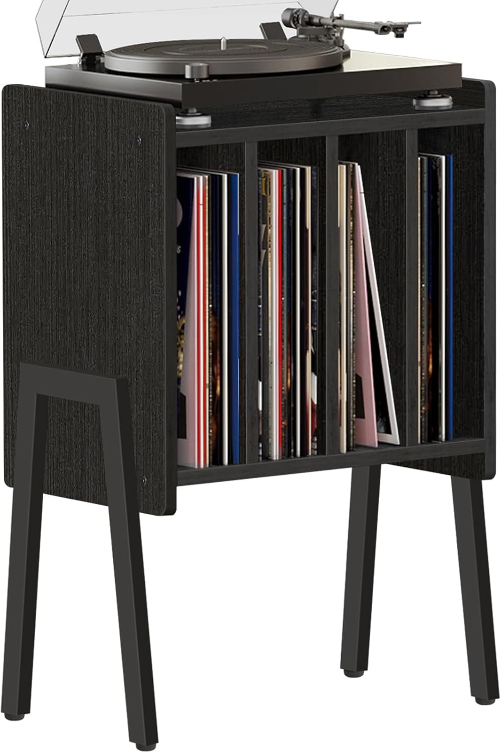 Record Player Stand, Record Storage Table, End Table with Vinyl Holder Display Shelf, Side Table, Turntable Stand, Nightstand (Black)