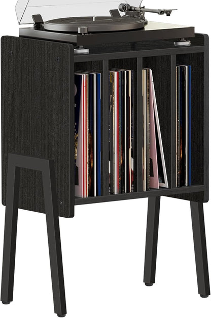 Record Player Stand, Record Storage Table, End Table with Vinyl Holder Display Shelf, Side Table, Turntable Stand, Nightstand (Black)