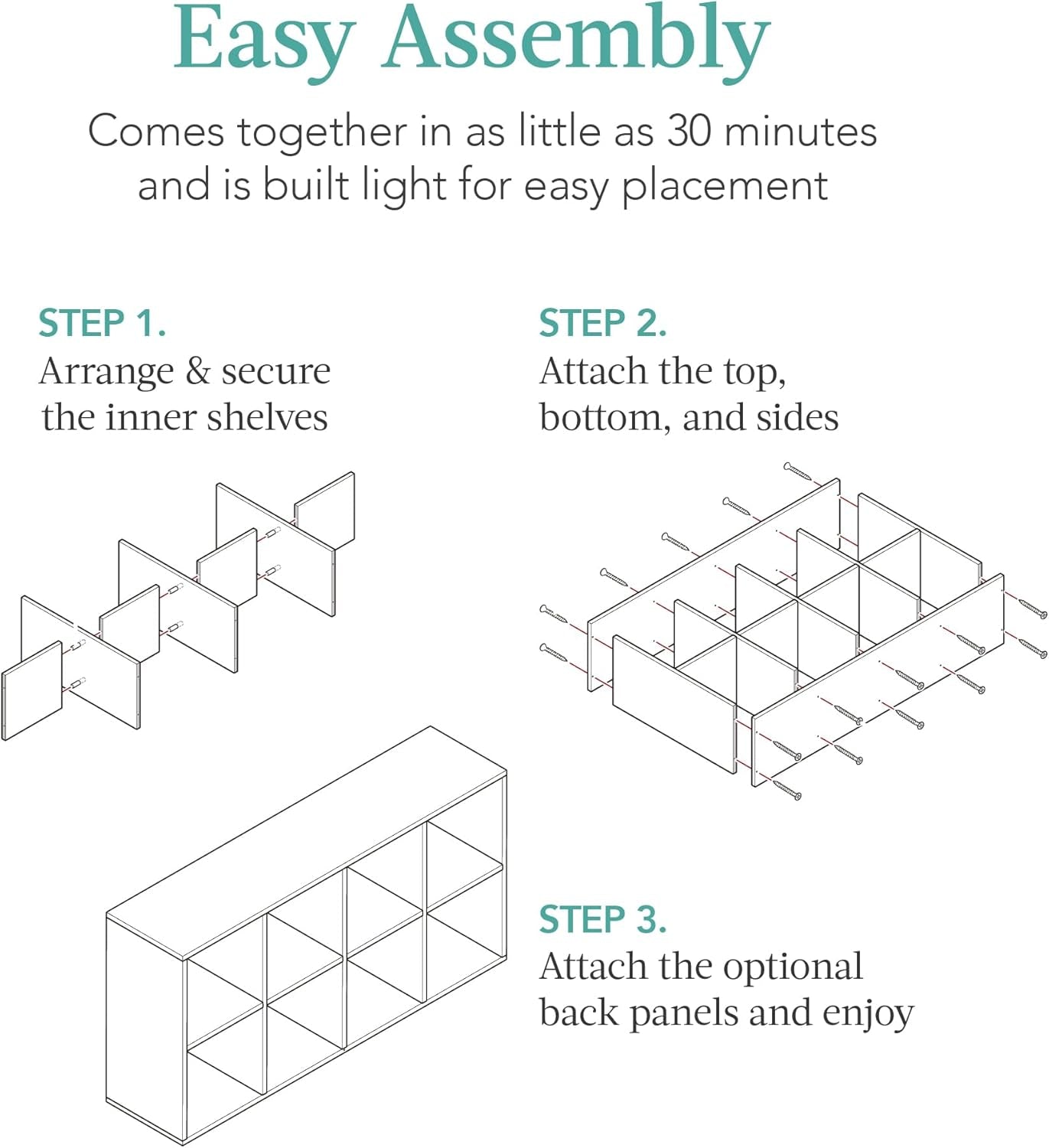 8-Cube Storage Organizer, 11In Shelf Opening, Bookcase, Display Shelf, Customizable W/ 3 Removable Back Panels – White
