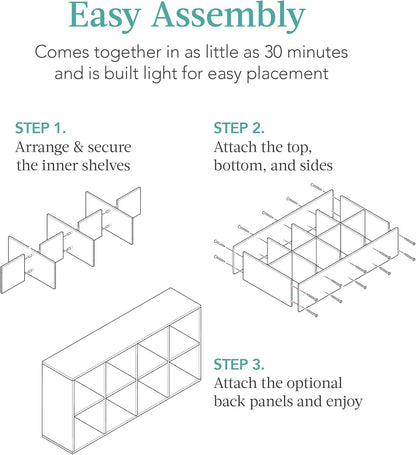 8-Cube Storage Organizer, 11In Shelf Opening, Bookcase, Display Shelf, Customizable W/ 3 Removable Back Panels – White