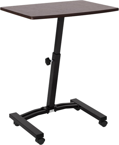 WEB162 Mobile Laptop Computer Desk Cart Height-Adjustable from 20.5" to 33", Slim, Walnut