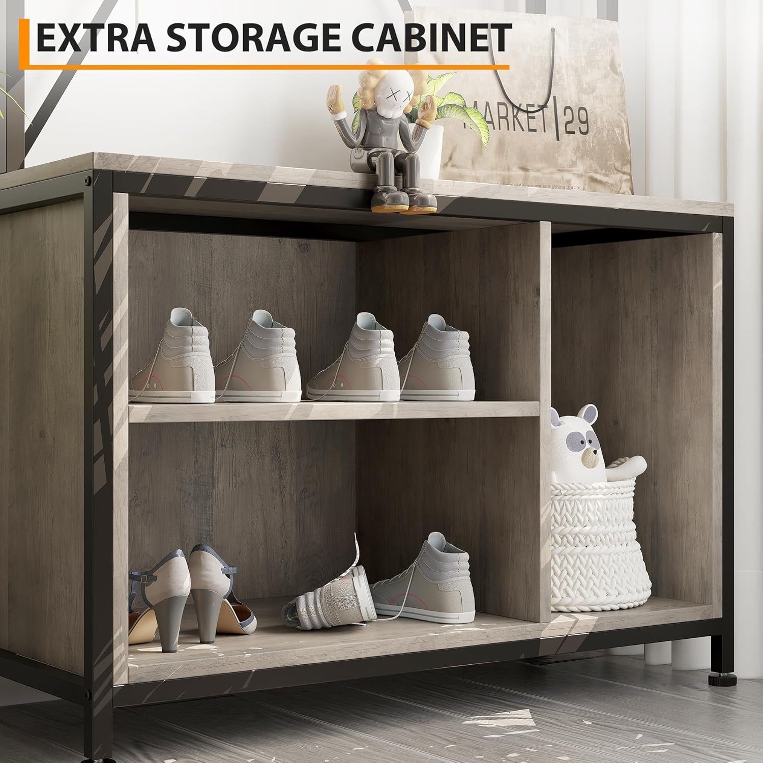 Hall Tree with Bench and Shoe Storage and Coat Rack, Industrial Entryway Bench with Storage Cubbies, Entryway Coat Rack for Hallway, Corner Places, Bedroom