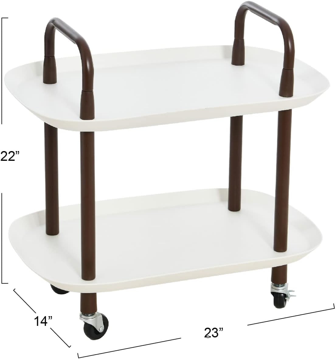 Modern Plastic and Metal 2-Tier Trolley, White and Brown