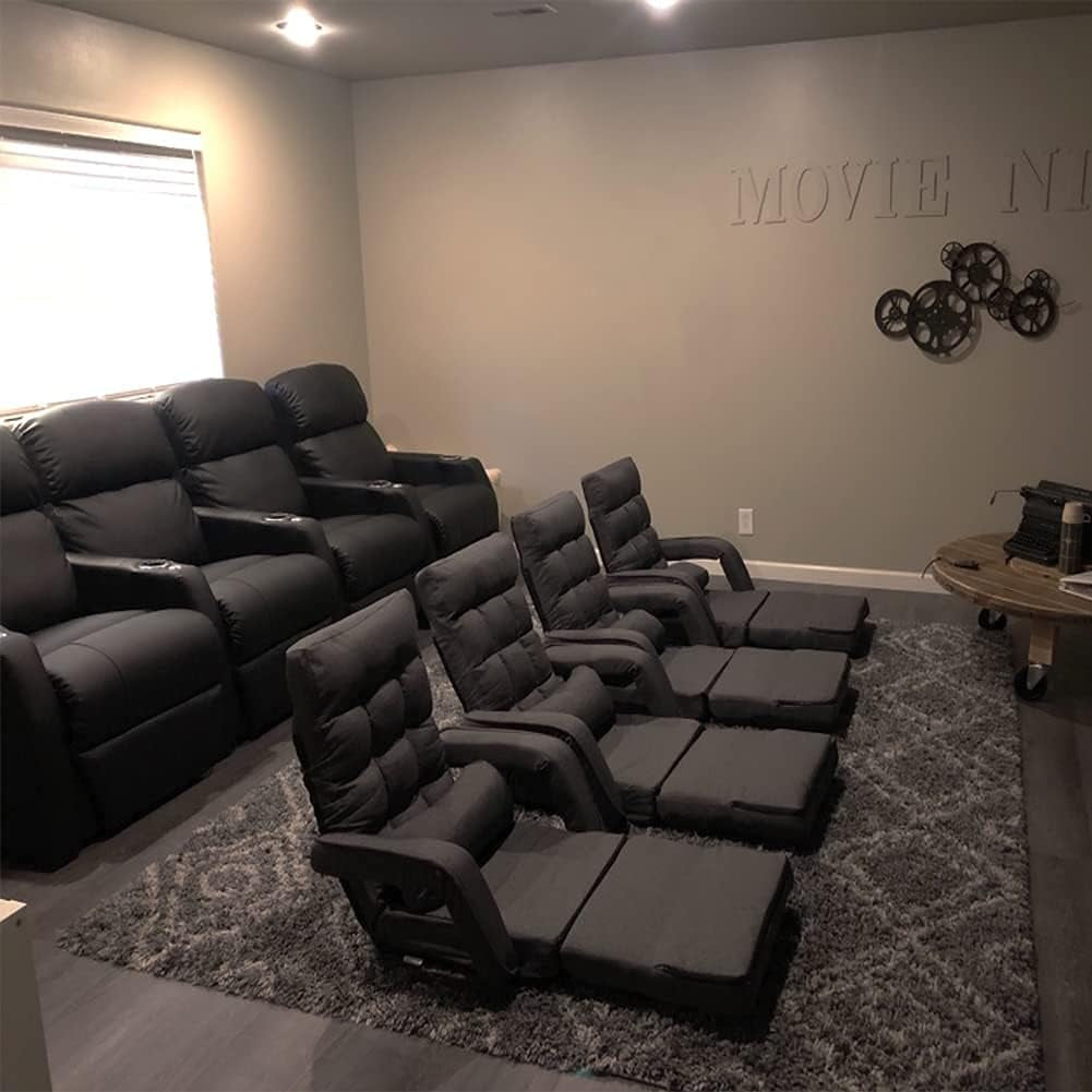 Indoor Floor Gaming Chairs for Adults with Back Support,Chaise Lounge, 14-Position Folding Lazy Sofa with Pillow for Living Room, Bedroom, Balcony(Grey) 8803GR