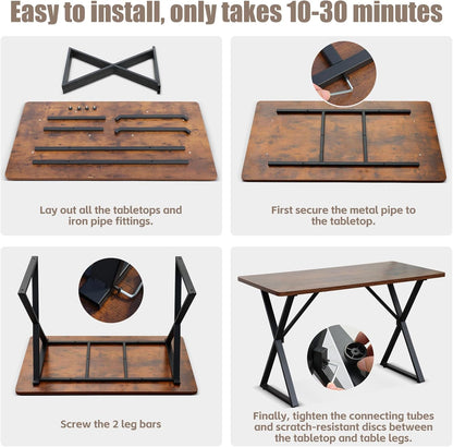 Heavy Duty Office Desk Industrial Grade Computer Desk with 1" Thick Desktop & 1 Mm Reinforced Metal Frame Sturdy Workstation for Home Office Gaming Dorm 47.2" W X 23.7" D X 29" H