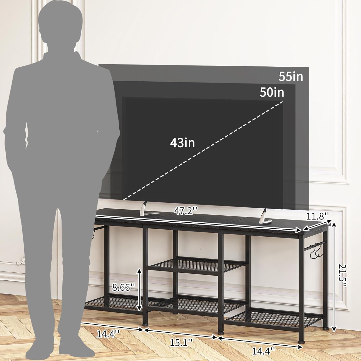 TV Stand for Living Room Entertainment Center for 55 Inch Tvs, TV Media Console Table Television Stands for Bedroom, Black