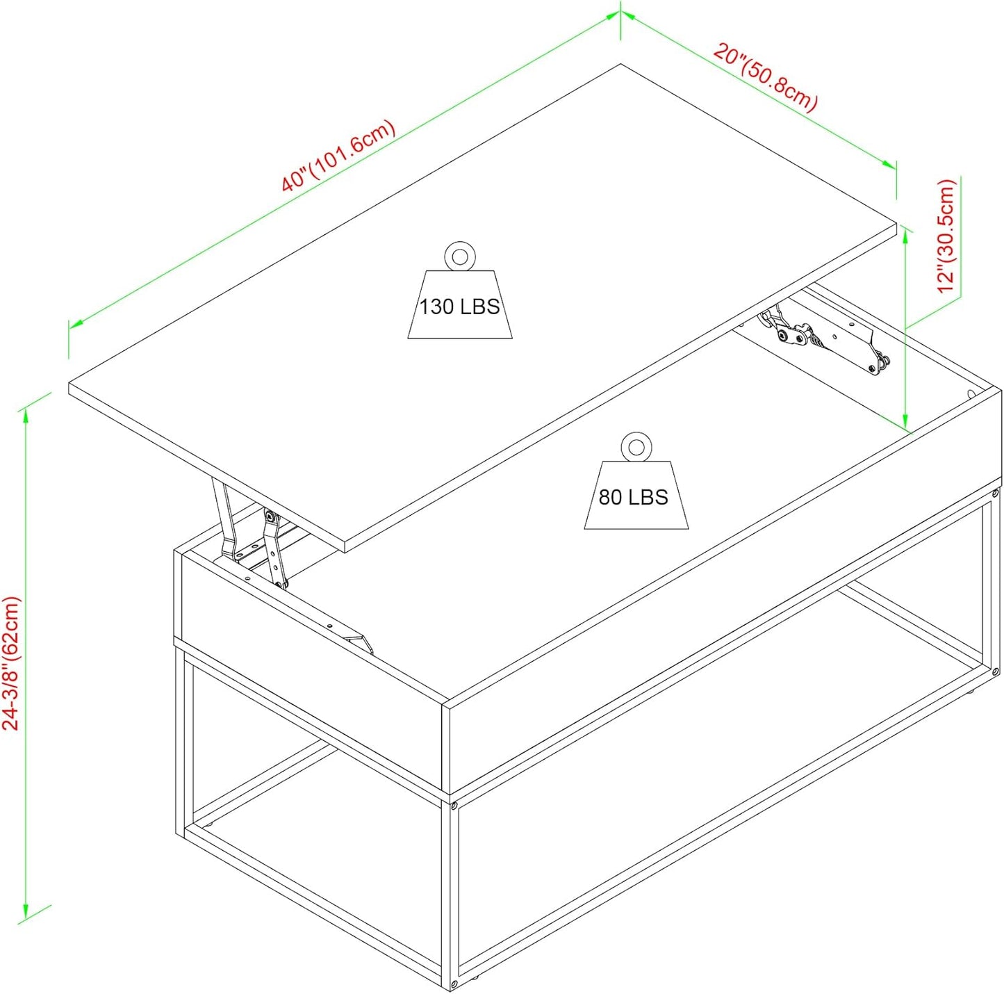 Akron Modern Open Box Lift-Top Storage Coffee Table, 40 Inch, English Oak