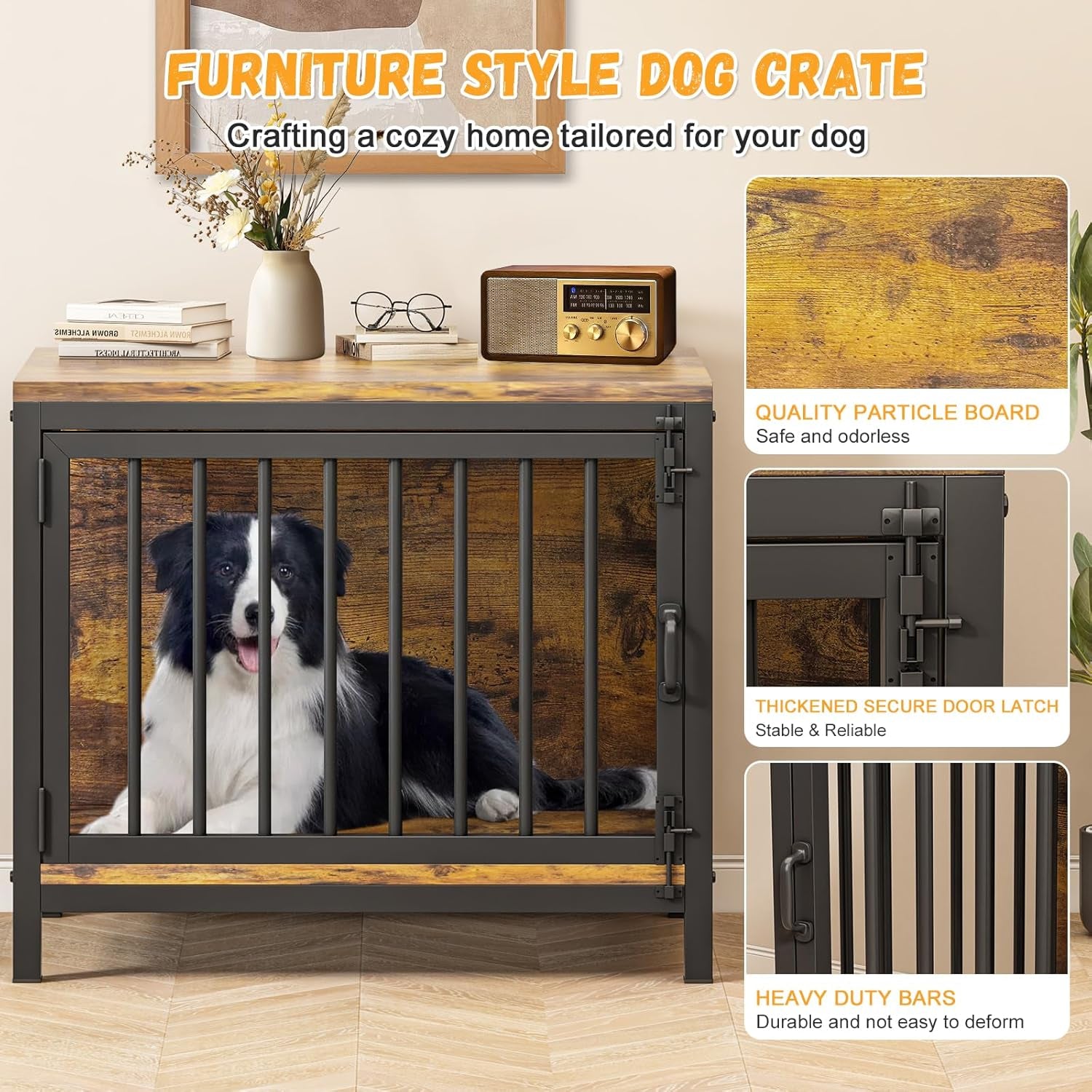 Dog Crate Furniture for Small Medium Dogs, 31'' Heavy Duty Dog Kennel Indoor with Waterproof Top, Decorative Pet House End Table, Furniture Style Wooden Dog Cage as TV Stand