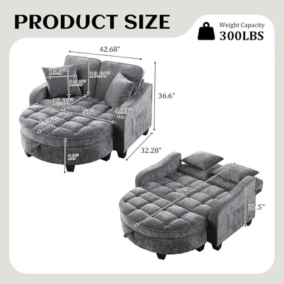 Oversized Curved Chaise Lounge Chair Indoor with Ottoman, 54.8" Cloud Boneless Reading Chair Soft Chenille Circle Couch for Living Room, Apartroom, Bedroom, Grey