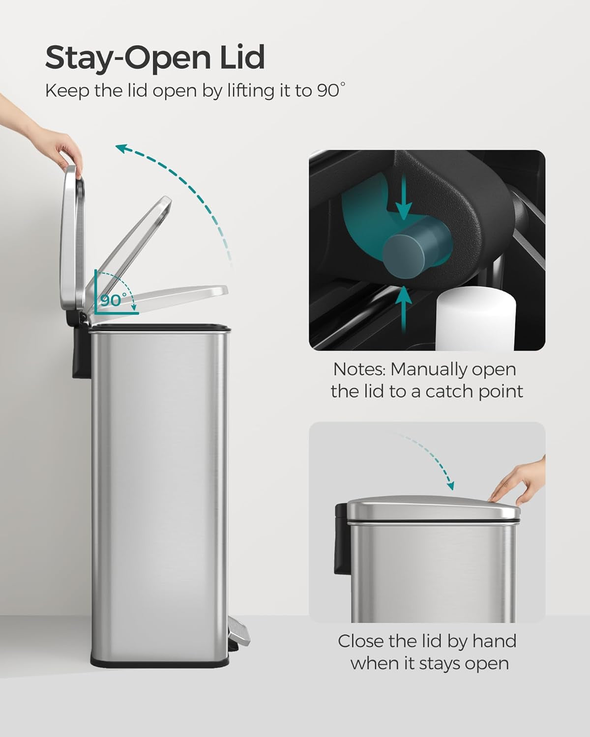 Kitchen Trash Can, 10.5 Gallon (40 L) Garbage Can, Large Step Trash Bin with Lid, Stainless Steel, Soft Close, 15 Trash Bags Included, Silver ULTB540E40