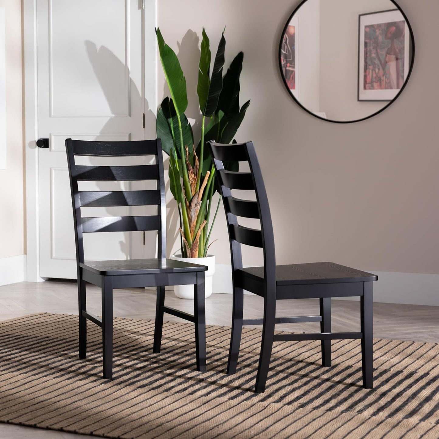 Modern Farmhouse Wood Armless Dining Room Chairs Kitchen, Set of 2, Black