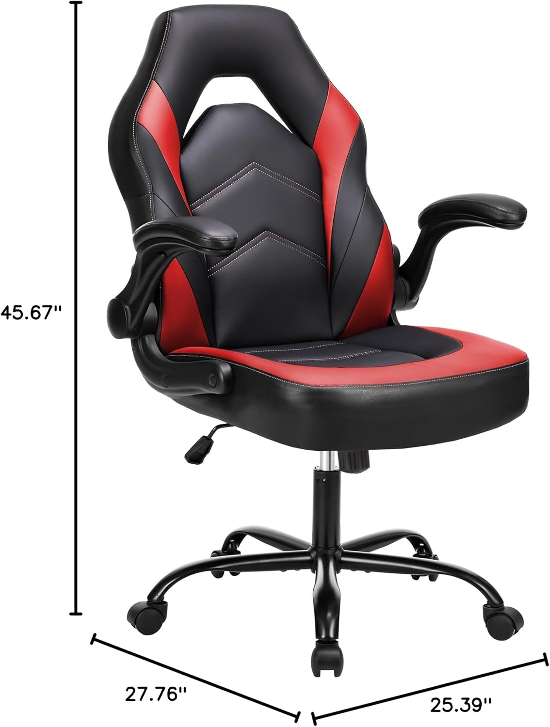 Ergonomic Computer Gaming Chair with Flip-Up Armrest, Height Adjustable PU Leather Home Office Desk Chair with Lumbar Support Swivel Wheels and for Adults and Kids, Scarlet Red