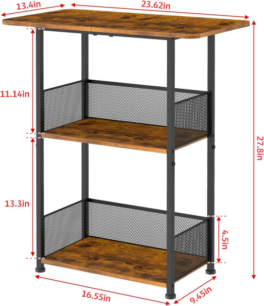 Mini Floor Standing Coffee Bar Shelf,3-Tier Small Coffee Table,Corner Farmhouse Coffee Bar Cabinet;Dining Room, Living Room-Capsules,Coffee Maker(Brown+Black)
