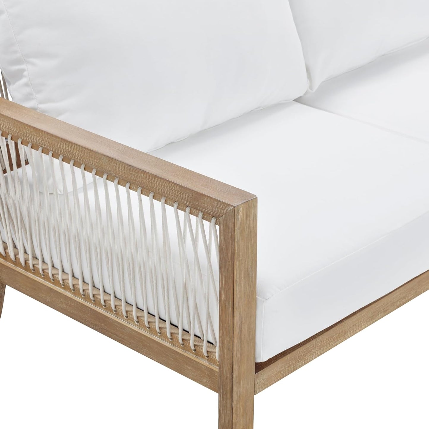 Freya Bohemian Wooden Armchair, Outdoor Patio Chair, Solid Acacia Wood Frame, White/Light Brown