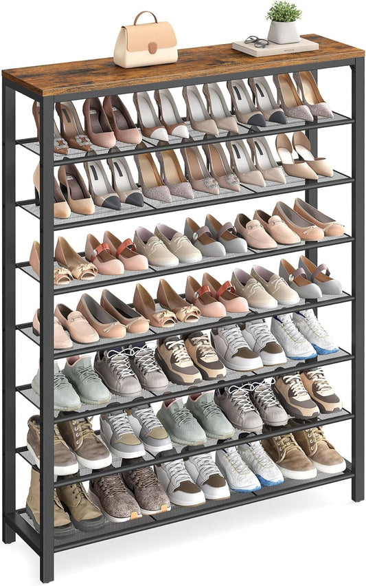 8 Tier Shoe Rack, Shoe Organizer for Closet, Entryway, 32-40 Pairs of Shoes, Large Shoe Rack Organizer with 7 Metal Mesh Shelves, 11.8 X 39.4 X 59.8 Inches, Rustic Brown and Black ULBS012B01