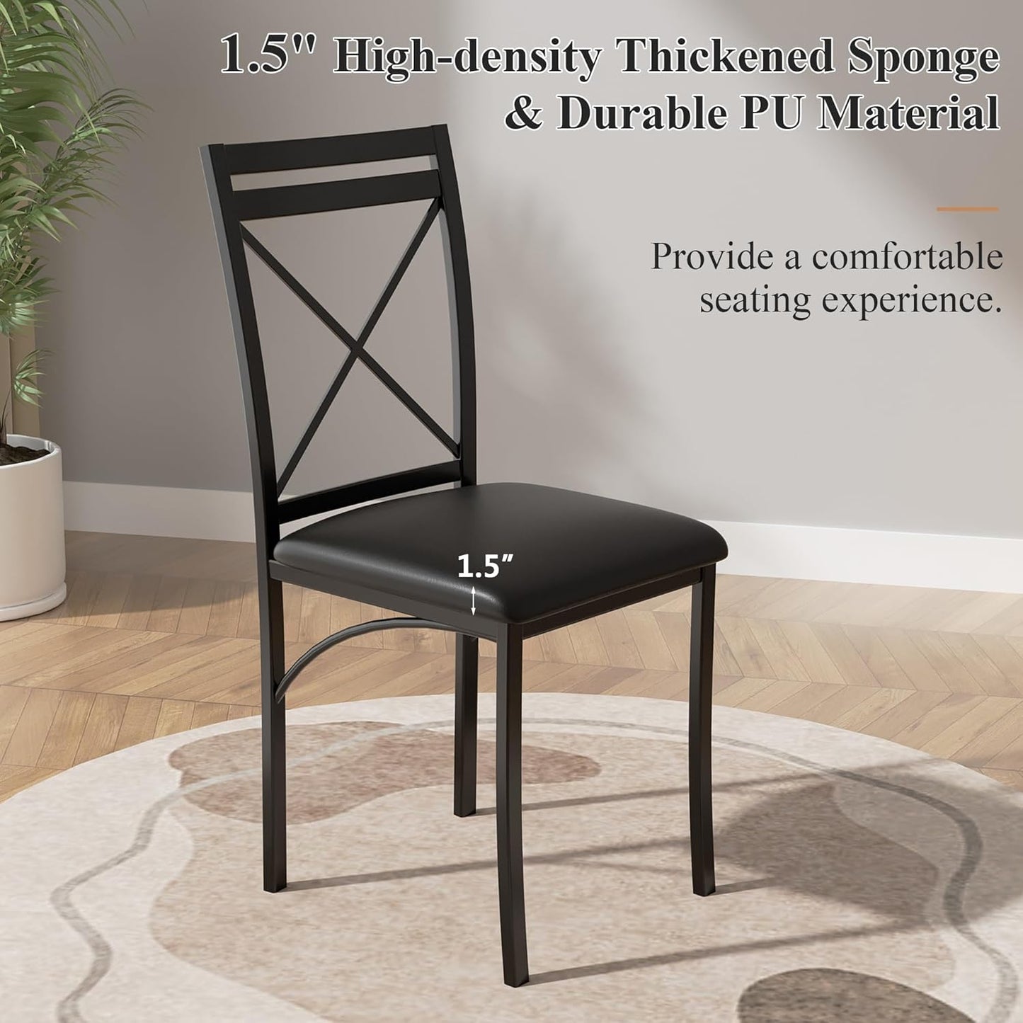 5 Piece Dining Table Set for 4, Faux Marble Dinette with Chairs for Kitchen, Breakfast Nook, Small Space, Dark Black