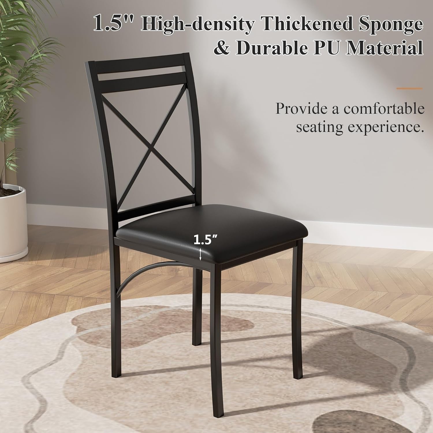 5 Piece Dining Table Set for 4, Faux Marble Dinette with Chairs for Kitchen, Breakfast Nook, Small Space, Dark Black