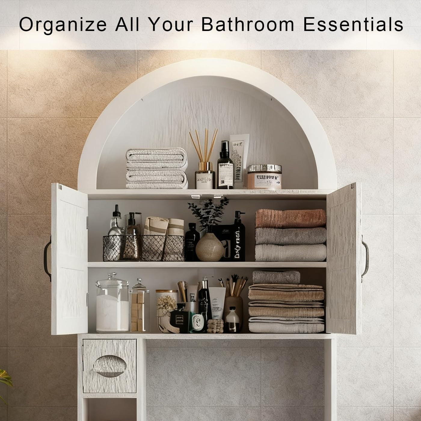 Over the Toilet Storage Cabinet, Space Saving Bathroom Organizer and Storage with Door, for Bathroom, Laundry, Restroom, White