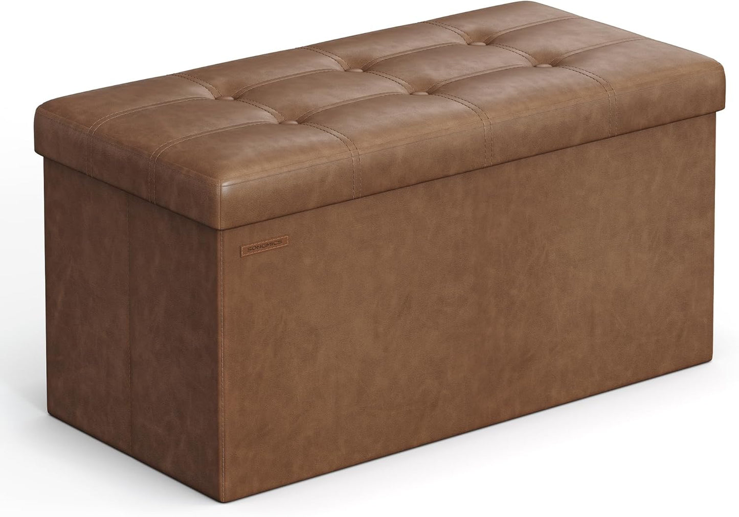 MAZIE Collection - 43 Inches Folding Storage Ottoman Bench, Ottoman with Storage, Foot Rest Stool, Load 660 Lb, for Living Room, Synthetic Leather, Black ULSF701