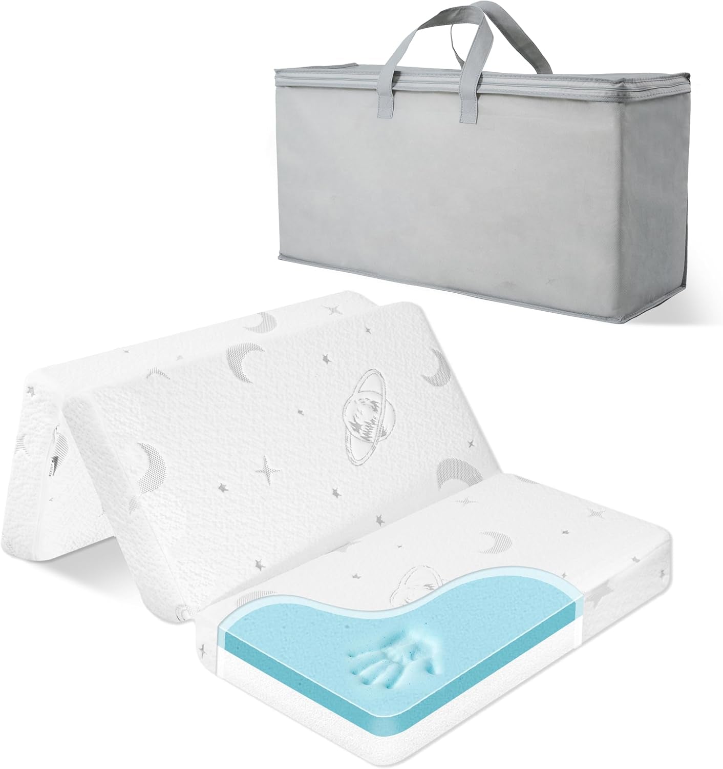 Tri-Fold Pack and Play Mattress, 38X26 Memory Foam & High Density Foam Baby Mattress for Pack N Play, Foldable Travel Pack N Play Mattresses Pad for Baby and Toddlers, Breathable & Washable