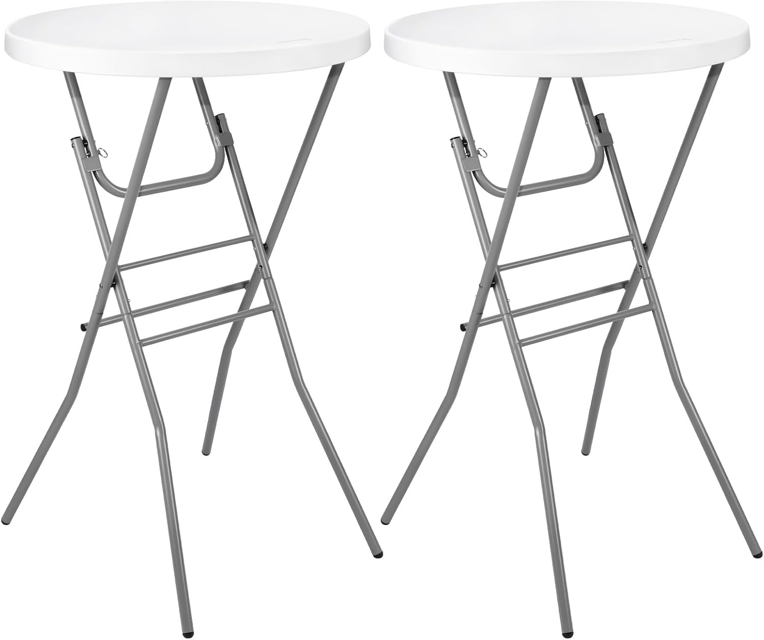 Cocktail Table 28In Folding round High Top Indoor Outdoor with Removable Legs, Tall Bistro Foldable Bar Height Table for Parties, Patio, Backyard, Dining, Wedding, White- 2PCS