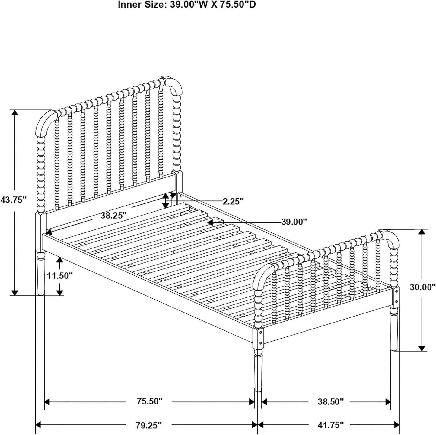 Home Furnishings Jones Country Farmhouse Wood Jenny Lind Bobbin Twin Size Open Frame Fully Slatted Platform Bed Framewhite 400415T