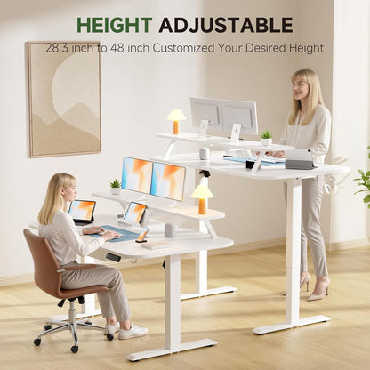 Electric Standing Desk with Drawers, 48 X 24 Inches Height Adjustable Computer Desk with Monitor Stand, Laptop Stand, Sit Stand up Desk with Memory Preset for Home, Office, White