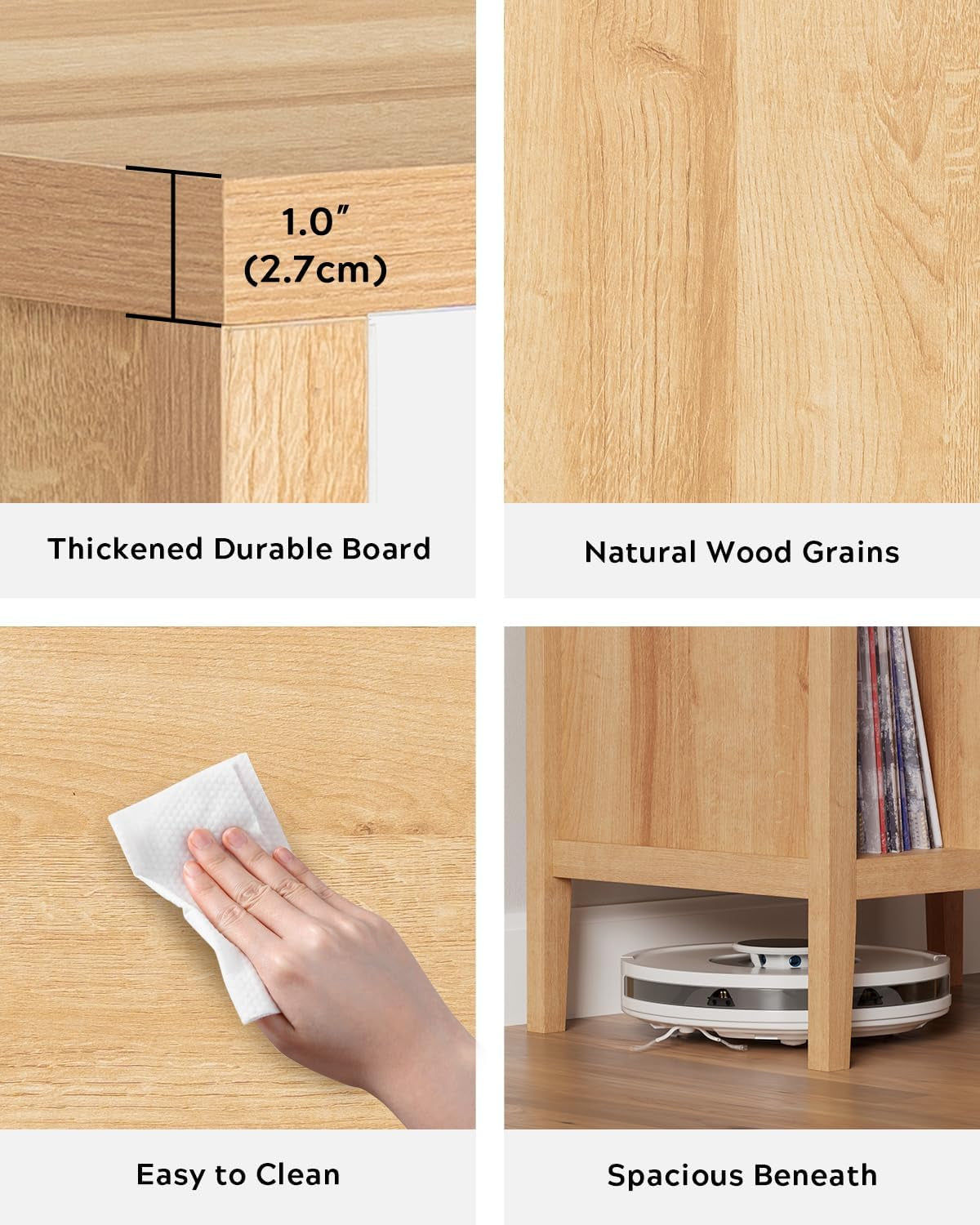 Record Player Stand with Vinyl Record Storage Holds up to 180 Albums, Large Turntable Stand Dispaly Shelf, Farmhouse Wood End Table for Bedroom, Living Room, Natural Oak