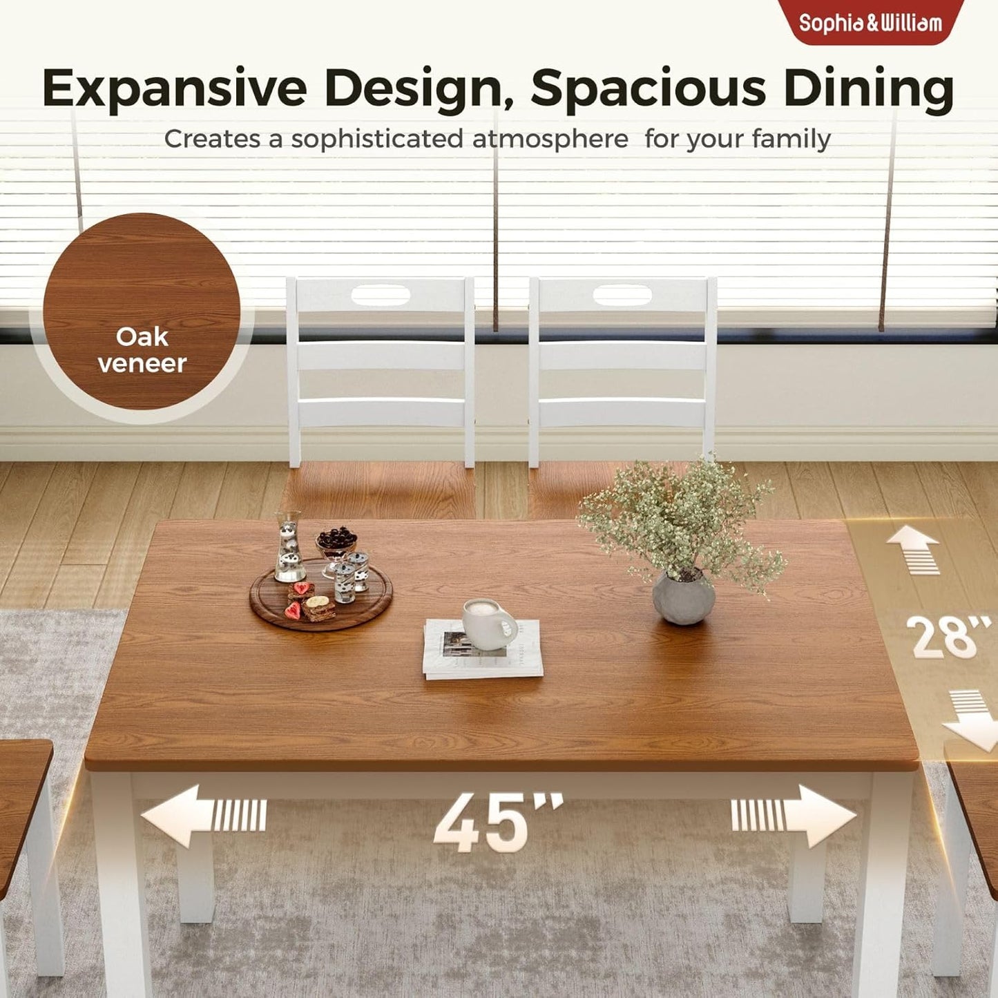 5 Piece Dining Table Set for 4, Wood Kitchen Table and Chairs,Space-Saving Farmhouse Dining Sets,Walnut & White