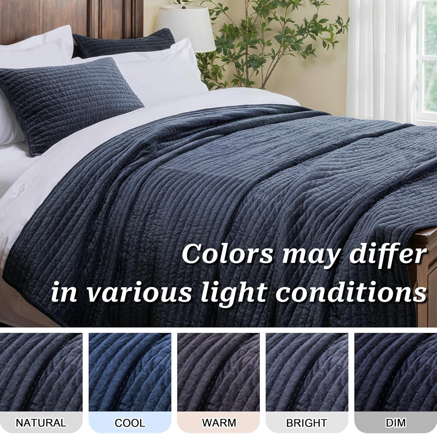 Bed Pillow Sham Royal Cotton Velvet Pic-Stitch King Pillow Sham - 20'' X 36'', Dusty Blue, 1 Piece