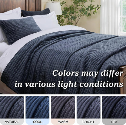 Bed Pillow Sham Royal Cotton Velvet Pic-Stitch King Pillow Sham - 20'' X 36'', Dusty Blue, 1 Piece