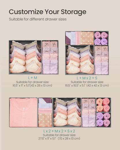 Drawer Organizers, Dresser Divider Organizers, Set of 18, Foldable Fabric Storage Boxes for Socks, Underwear, Bras, Ties, Scarves, Dove Gray URDZ006G05