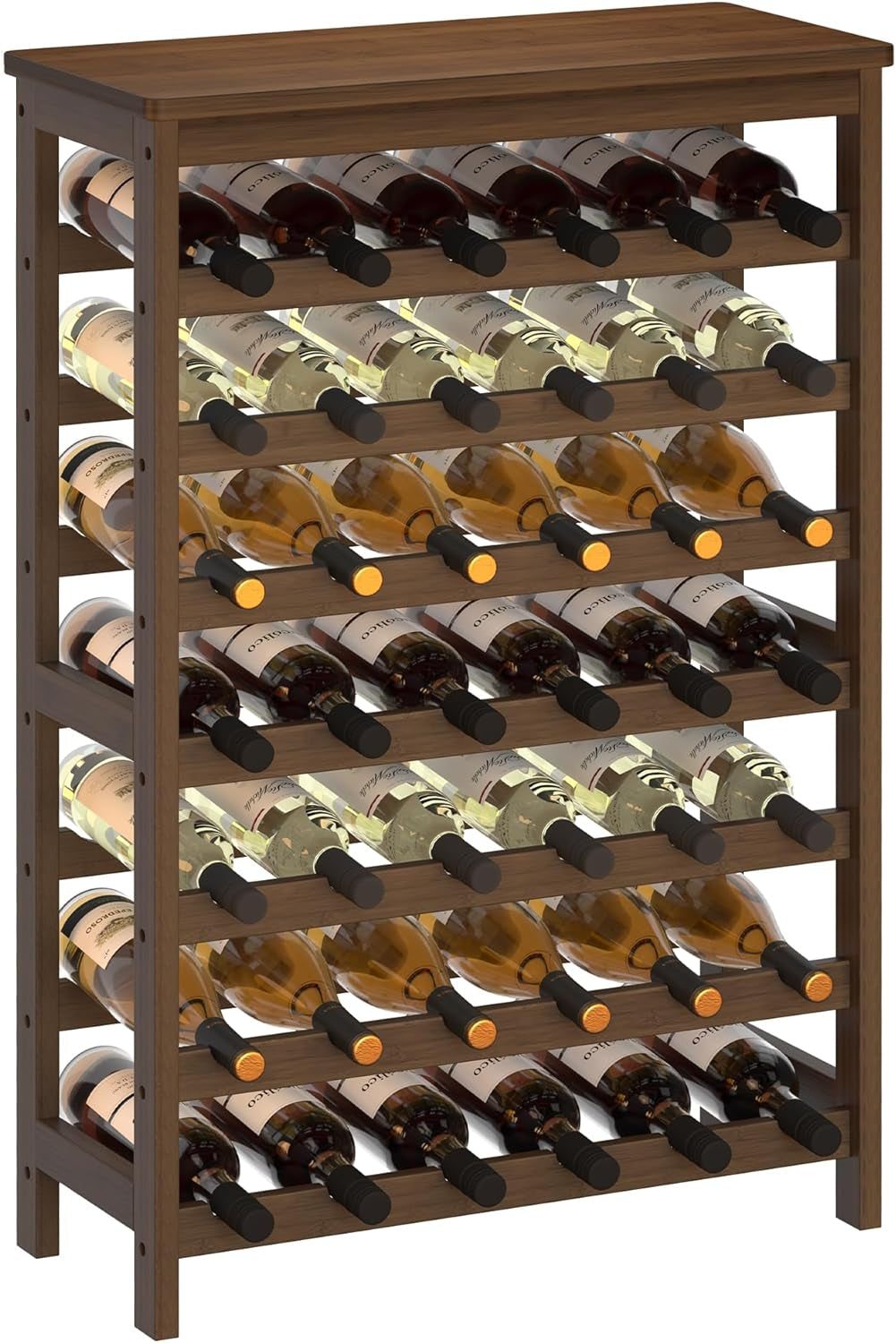 42-Bottle Wine Rack Free Standing Floor, 7-Tier Display Wine Storage Shelves with Table Top, Bamboo Wobble-Free Bottle Holder for Kitchen Bar Dining Room Living Room, Natural UKWR27NL