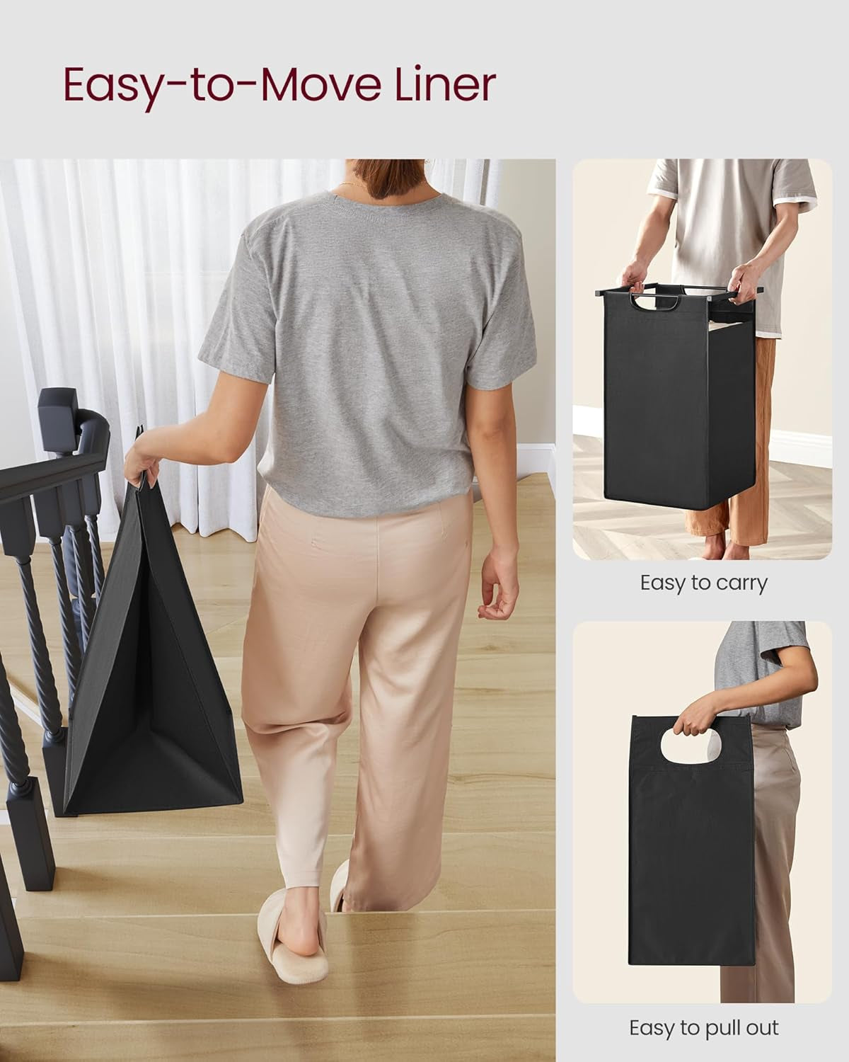 Laundry Hamper, Laundry Basket, Laundry Sorter with 2 Pull-Out and Removable Bags, 2 Shelves, 12.1 Gal (46L) Capacity per Bag, for Laundry Room, Rustic Brown and Black UBLH211B01