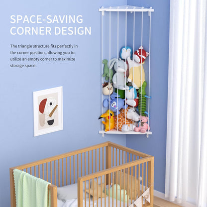 Stuffed Animal Storage Toy Organizer(Patented) - Corner Stuffed Animal Holder Length Adjustable - Stuffed Animal Wall Storage for Nursery Playroom Bedroom Kids Room Decor(White)