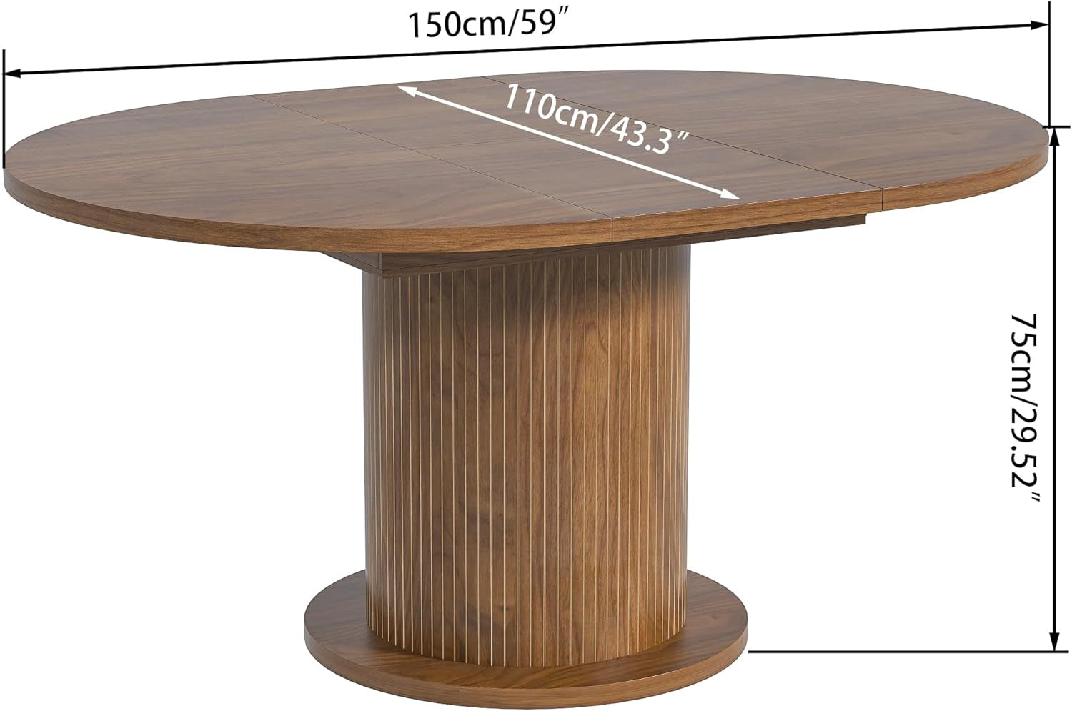 43.3 Inch 59 Inch Adjustable Size round Dining Table for 4 6, Unique Design Modern Farmhouse Kitchen Table, Circle Dining Tables with Wood Strip Base for Kitchen Living Room (Walnut)
