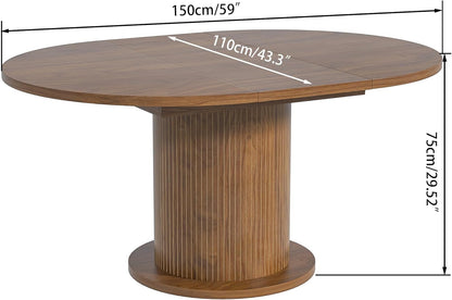 43.3 Inch 59 Inch Adjustable Size round Dining Table for 4 6, Unique Design Modern Farmhouse Kitchen Table, Circle Dining Tables with Wood Strip Base for Kitchen Living Room (Walnut)