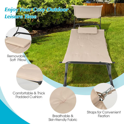 Hanging Hammock with Stand, Patio Hanging Chaise Lounge Chair W/Canopy, Cushion, Pillow & Storage Bag, Heavy Duty Swing Hammock Bed for Garden Lawn Backyard Patio Poolside Porch (Beige)