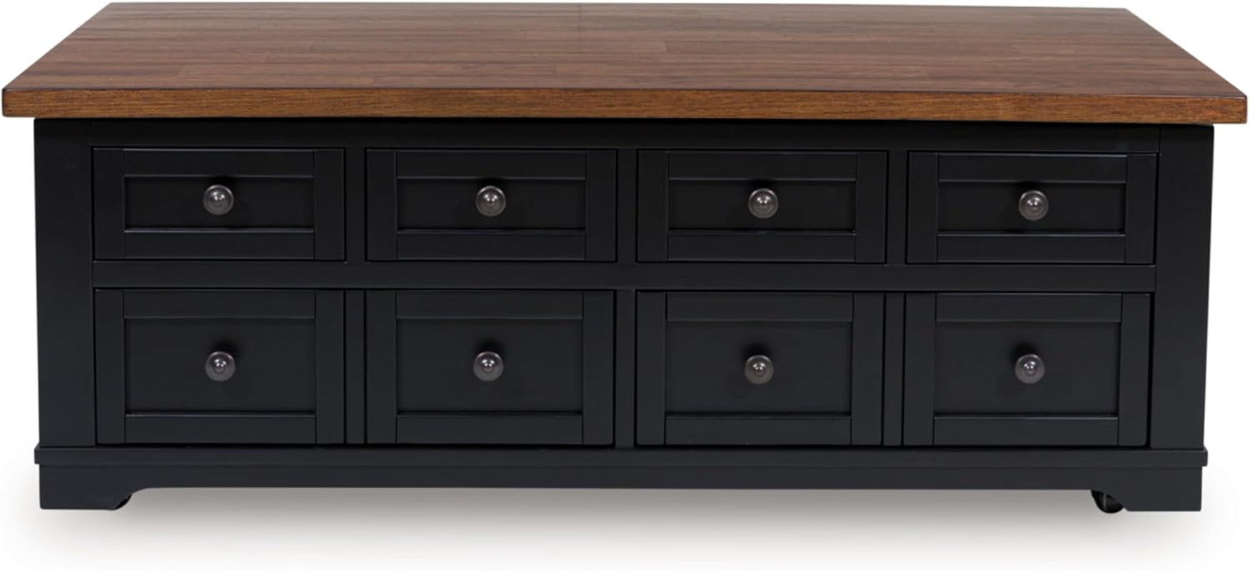 Wildenauer Lift Top Cocktail Table, Satin Finish Base, 2 Drawers, 2 Storage Bins, Hardwood Solids, 52" W X 28" D X 19" H, Light Brown & Black