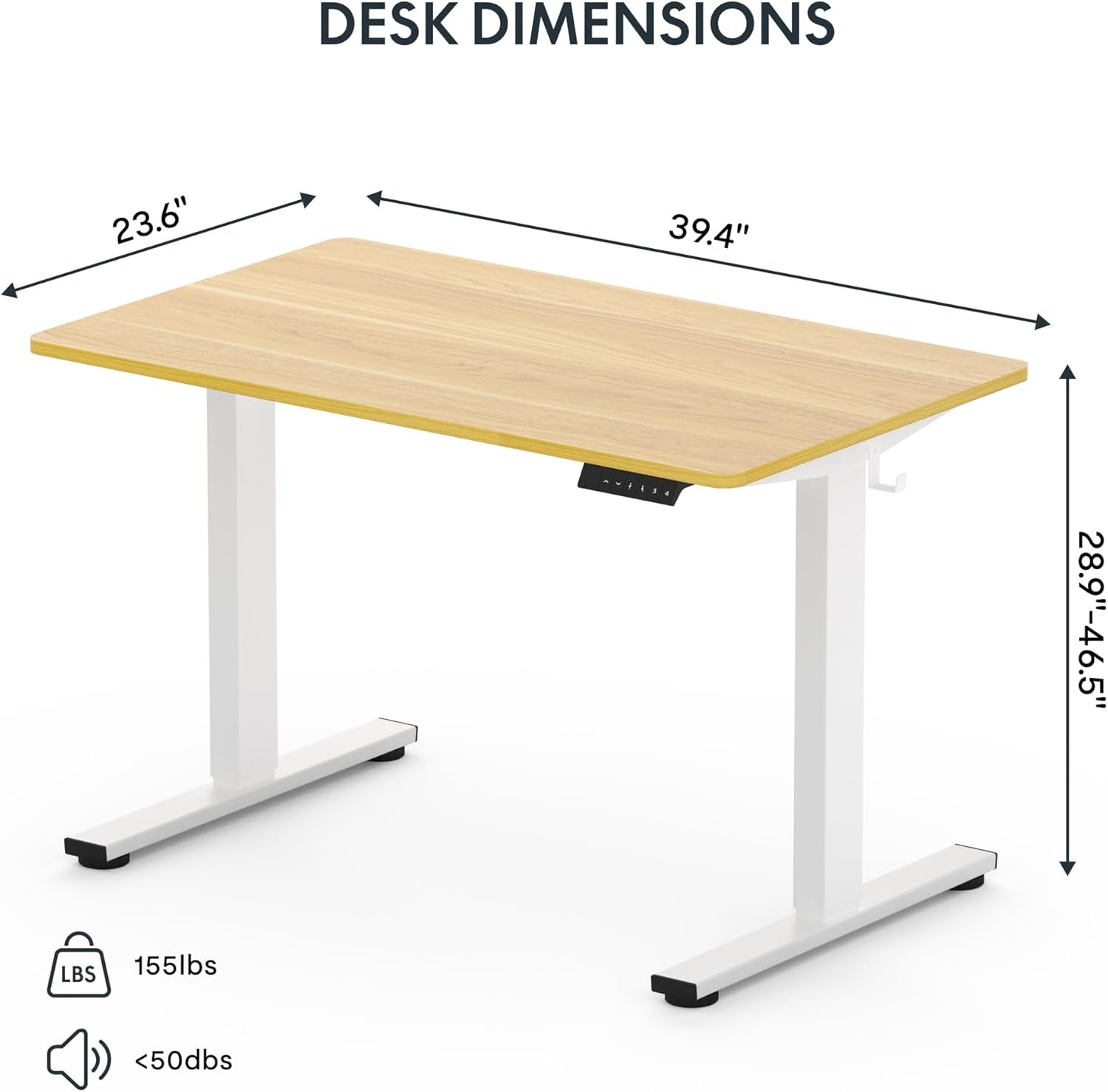 EN1 One-Piece Standing Desk 40 X 24 Inches Height Adjustable Desk Electric Sit Stand up Desk Home Office Desks Computer Workstation (White Frame + Maple Desktop)
