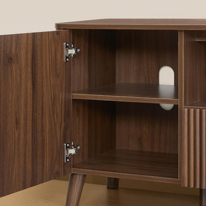 TV Stands for Living Room, Mid Century Modern TV Stand for 80 Inch TV with Storage, Drawers, Adjustable Shelves, Walnut