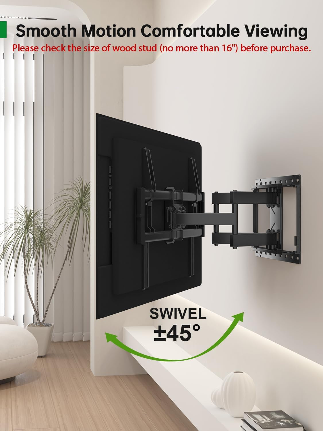 Full Motion TV Wall Mount for Most 42-86 Inch Flat Screen/Led/4K, TV Mount Bracket Dual Swivel Articulating Tilt 6 Arms, Max 16" Wood Studs, VESA 600X400Mm, Holds up to 132Lbs