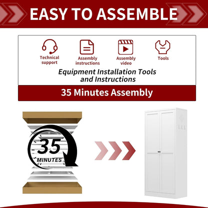Kitchen Pantry Cabinet,61" White Pantry Storage Cabinet with 4 Tier Adjustable Shelves and 2 Doors,Freestanding Cupboard,Metal Pantry Cabinets with Handle for Living Room Kitchen Assembly Required