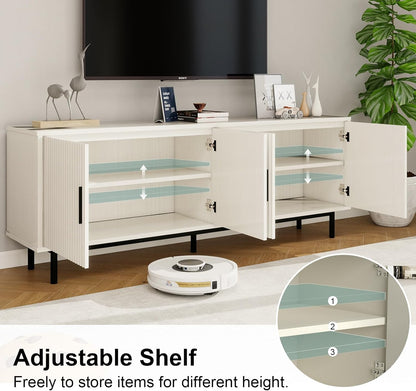 70" Modern TV Stand for Televisions up to 80 Inch, Entertainment Center with Storage, Cabinet with Fluted Door and Adjustable Shelf, Console Table and Media Furniture for Living Room, White