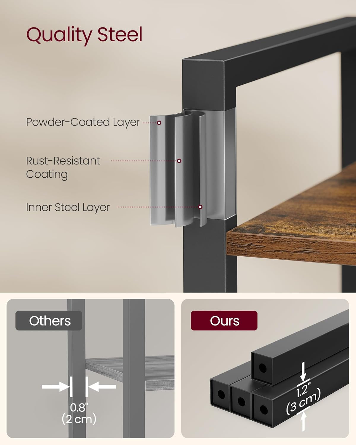 4-Tier Bookshelf, Bookcase with Steel Frame, Book Shelf for Living Room, Home Office, Study, 11.8 X 26 X 47 Inches, Industrial Style, Charcoal Grey and Ink Black ULLS060B04