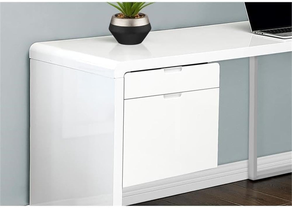 I 7582 Computer Desk, Home Office, Corner, Left, Right Set-Up, Storage Drawers, 72" L, L Shape, Work, Laptop, Laminate, Metal, Glossy White