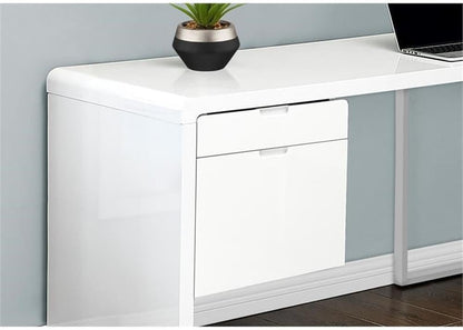 I 7582 Computer Desk, Home Office, Corner, Left, Right Set-Up, Storage Drawers, 72" L, L Shape, Work, Laptop, Laminate, Metal, Glossy White