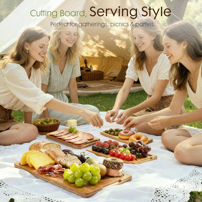 Deep-Carbonized Bamboo Cutting Boards for Kitchen with Wood Storage Stand, Reversible Charcuterie & Chopping Boards with Juice Grooves and Easy-Grip Handles, Knife-Friendly, Kitchen Gift
