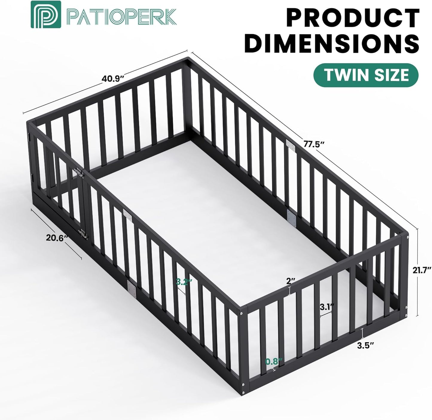 Twin Size Floor Bed for Kids Wooden Toddler Floor Bed Frame Safe Comfortable Baby Floor Bed for Children,Black,40.9"*77.5"(Mattress Not Included)